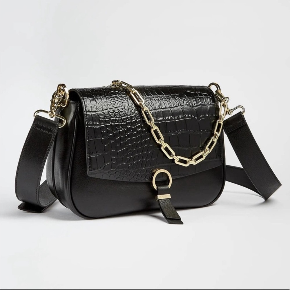 NWT Ted Baker Jjolie Croc Embossed Leather Crossbody – Black & Gold